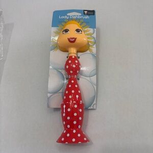 Lady Dishbrush Red Polka Dot Dress Novelty Scrub Brush with Standing Base